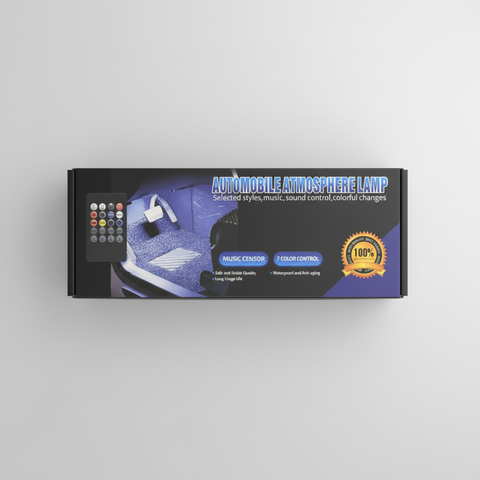 Automobile Atmosphere Lamp – Music Sensor LED Ambient Light | 7-Color Control Interior Car Lighting Kit